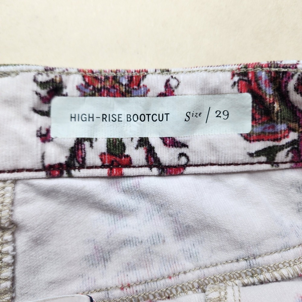 Pilcro and the Letterpress High Rise Bootcut Corduroy Floral Pants Cream Size 29 - Picture 6 of 10